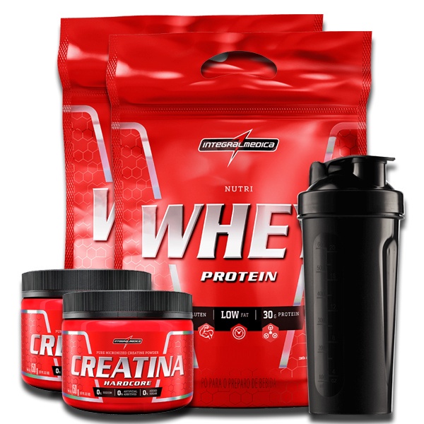 KIT COMBO 2x Nutri Whey Refil – 907g + 2x Creatina- 150g 1x Coqueteleira – INTEGRALMECIDA