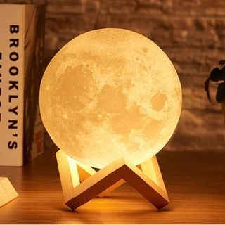 Luminária Lua Cheia Led Abajur Decoração Quarto C/ Base de madeira +/-15cm