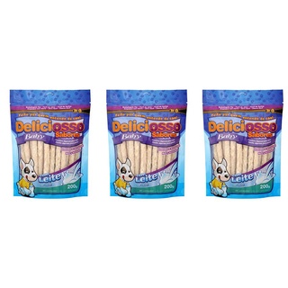 Combo de Ossinhos Para Cães Filhotes: 3 Pacotes Osso Palito Baby Leite Deliciosso 200g