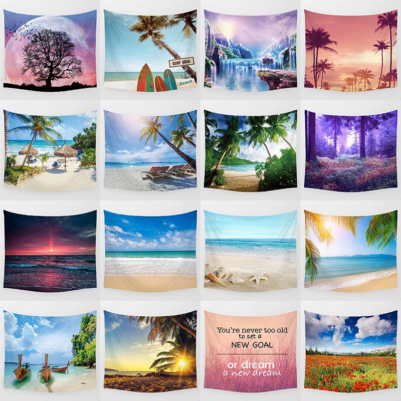 Tapeçaria Quadrada Com Estampa Árvore Da Vida Paisagem tropical Para Decoração De Quarto