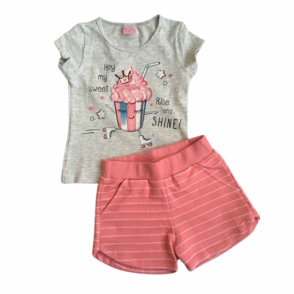 DILA Conjunto Infantil Milk Shake Blusa e Shorts de Moleton para Menina