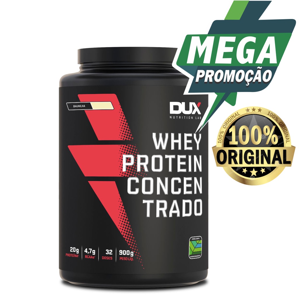 Whey Protein Concentrado – 900g – Dux Nutrition Fitness Academy Academia Proteína Sáude Suplemento Alimentar
