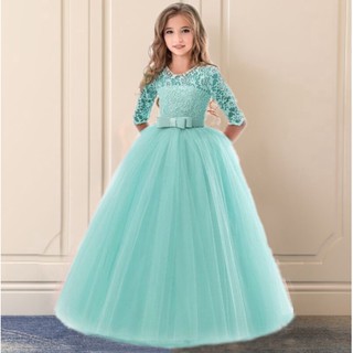 Vestido Longo Infantil Festa Daminha, Formatura, Casamento, Dama de Honra  em Tule e Manga 3/4 - Tamanho 4 a 14 Anos Pronta Entrega