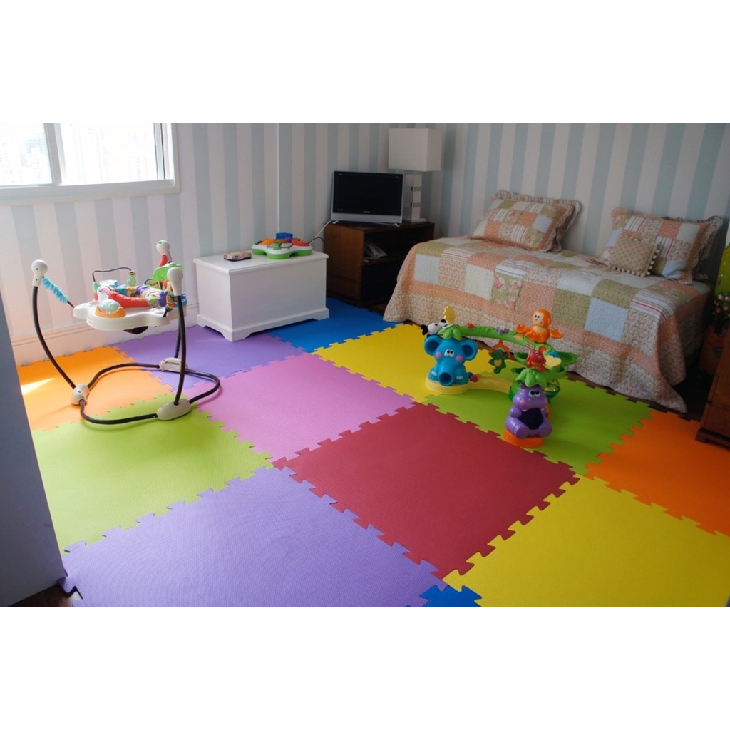 Kit 10 Children's Eva Bebe 50x50 10mm Colorful Tatami Carpet