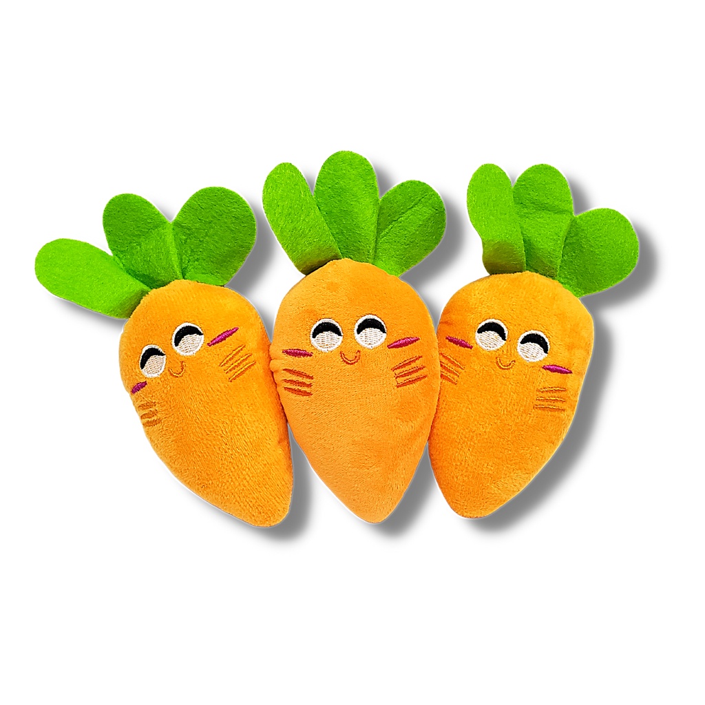 KIT 3 Unidades Brinquedo Pet Cenoura De Pelúcia Com Apito