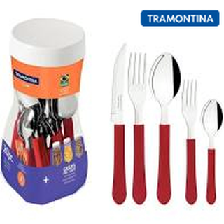 Faqueiro Tramontina 20pcs Leme com Lâminas em Aço Inox e Cabos Vermelho