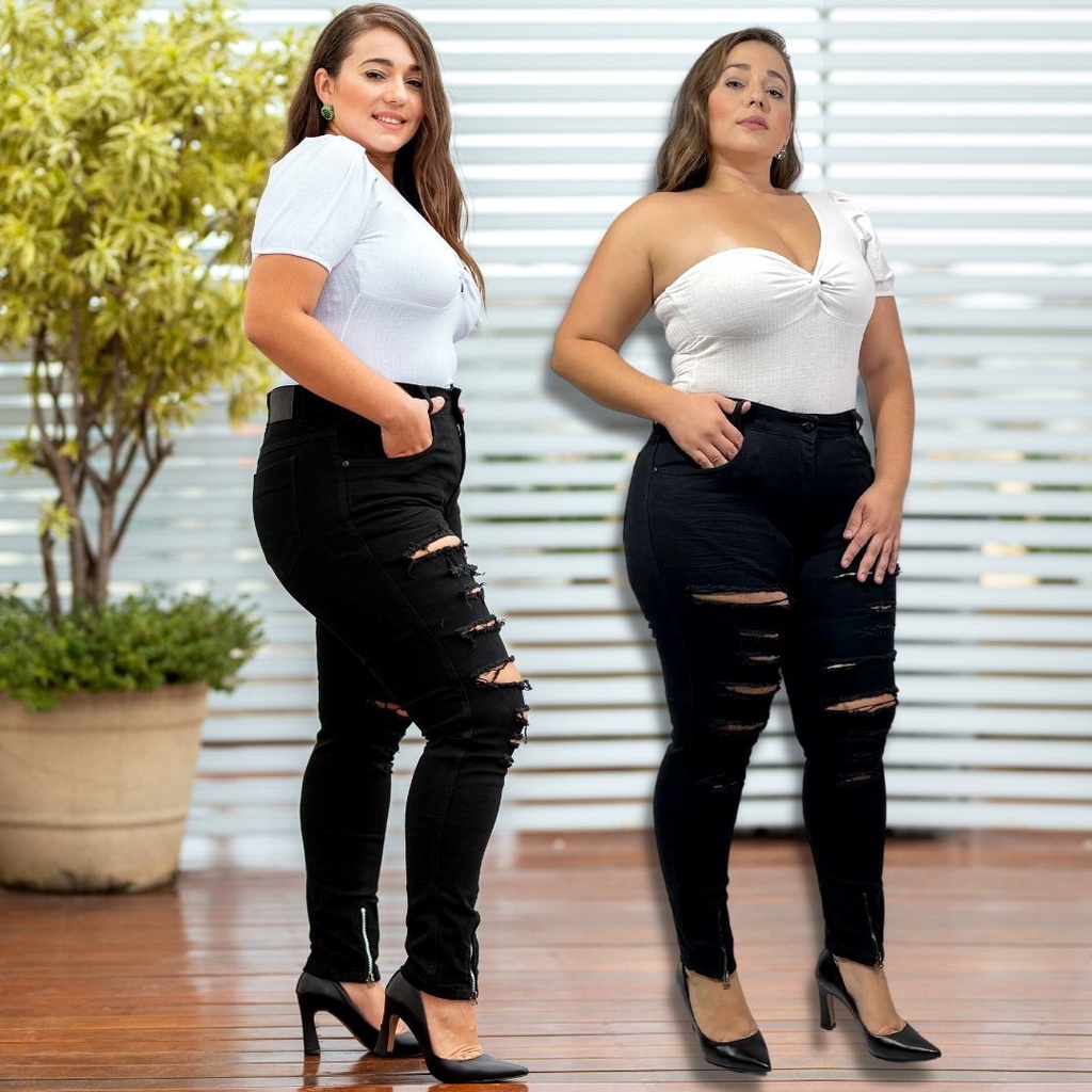 Calça jeans preta store feminina plus size