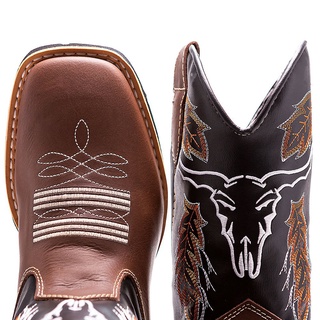 Bota Botina Montaria Texana Country Masculina Couro Cara de Boi Café