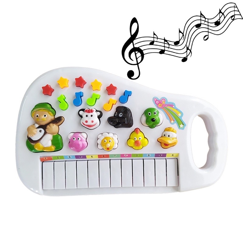 Brinquedo Piano Animal Branco com Sons de Animais e Led Canta Ia