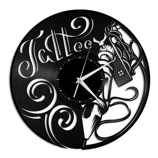 Tatuagem Estúdio Tatuador - Relógio Disco De Vinil Decoração