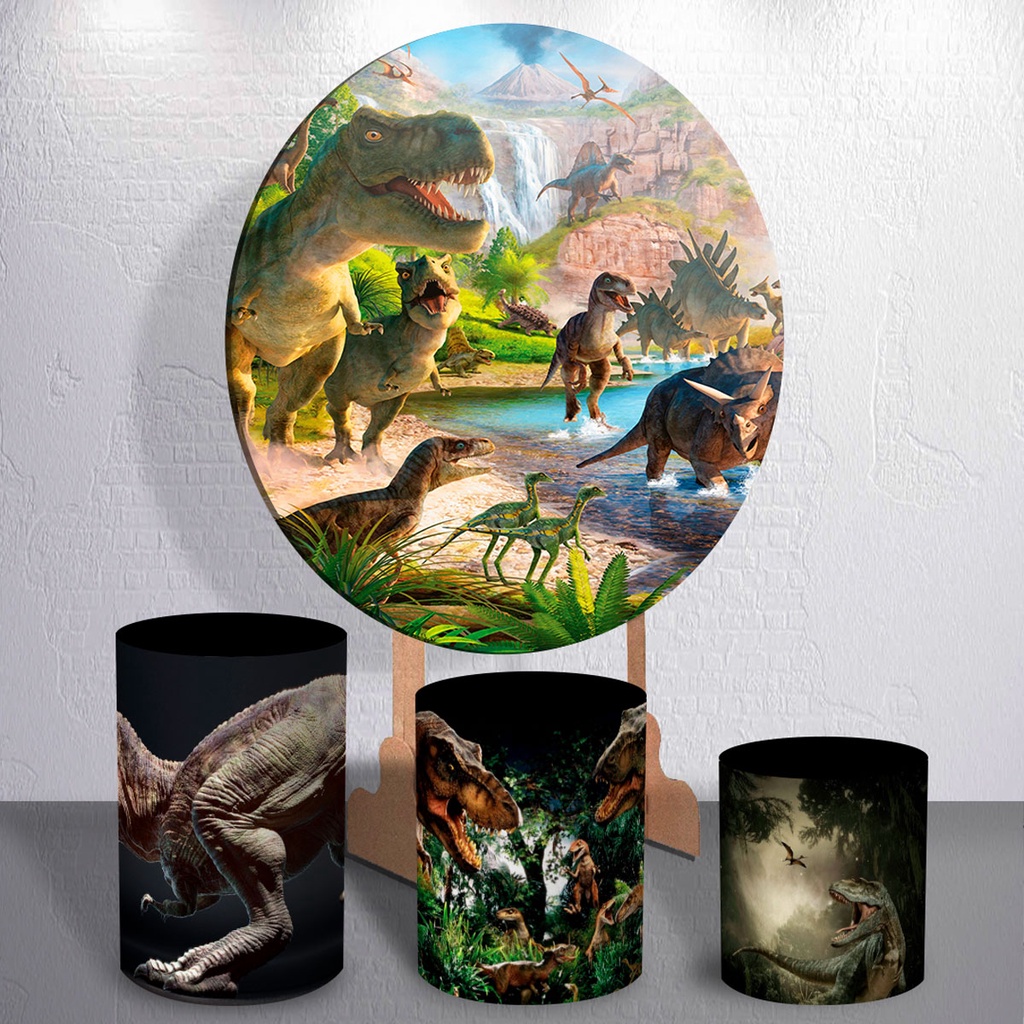 Painel De Festa Vertical + Trio De Capas Cilindro - Jurassic World Dinossauro  Rex Realista - Via Cores - Paineis de Festa