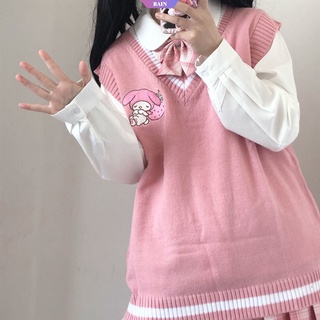 Desenho Animado Anime Sanrio Kuromi Minha Melodia Cinnamoroll Padrão Suéter  Kawaii Colete De Pescoço V Estilo Colegial Jk Lolita Roupa Para Garotas  [RAIN]
