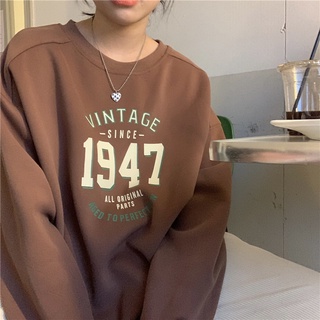 Shinee11 Camisola De Manga Comprida Com Padrão De Letra Solta Estilo Coreano Para Mulheres