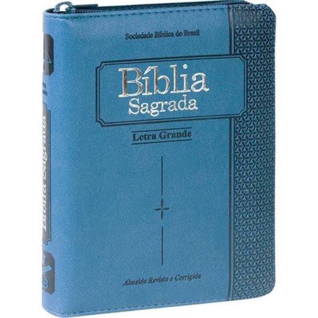 Bíblia Sagrada Pequena Com Letra Grande | Zíper | Índice - Azul ...