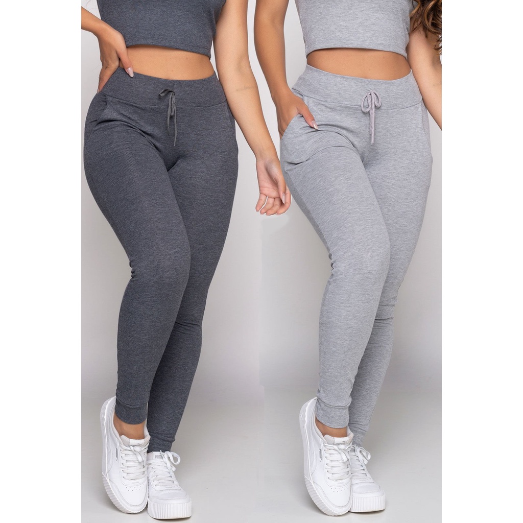 Calça moletom feminina jogger ribana cintura alta Canelada