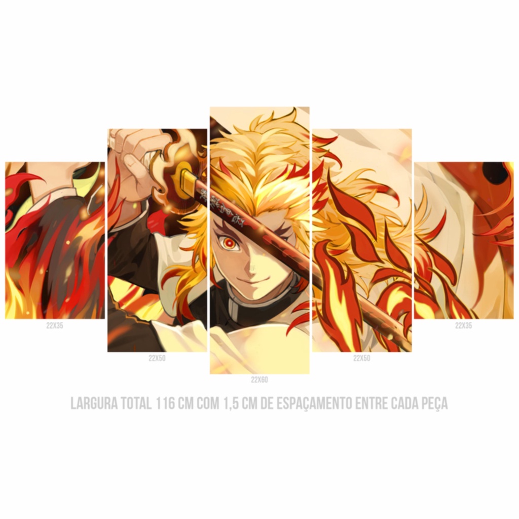 Quadro Mosaico 5 Peças Anime Demon Slayer Hashira Do Fogo Kyojuro Rengoku