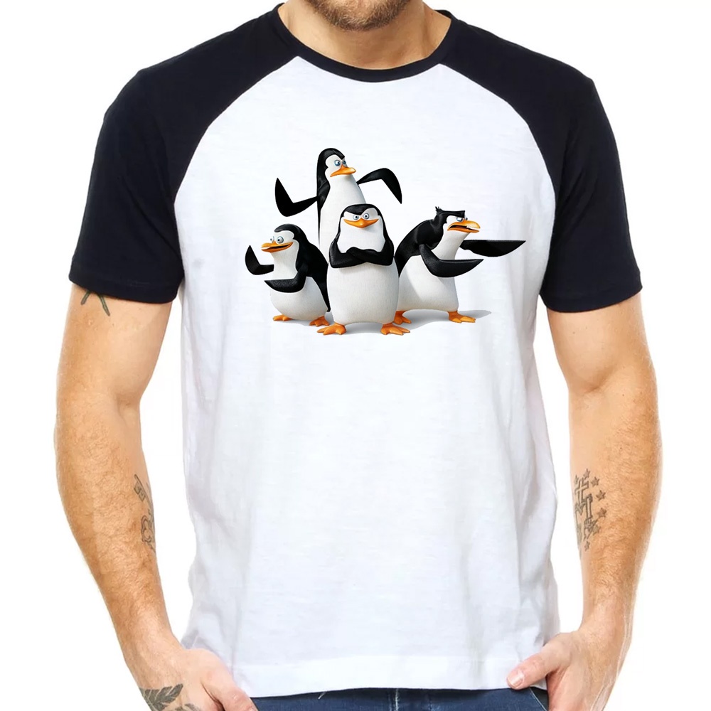 Camisa Raglan Pinguins De Madagascar Desenho Estilo Swag