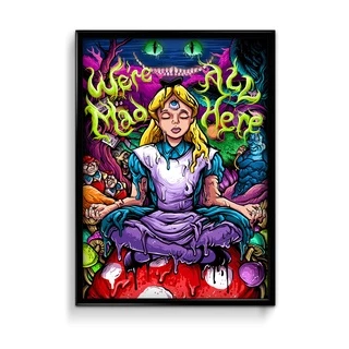 Quadro Decorativo Psicodélico Alice no País das Maravilhas Tamanho 60x40cm com Moldura