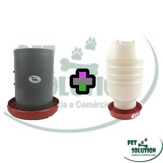 kit 1 comedouro Aves, galinha, Faisão Plástico tubular 5 kg + 1 Bebedouro Plástico 5 Litros.
