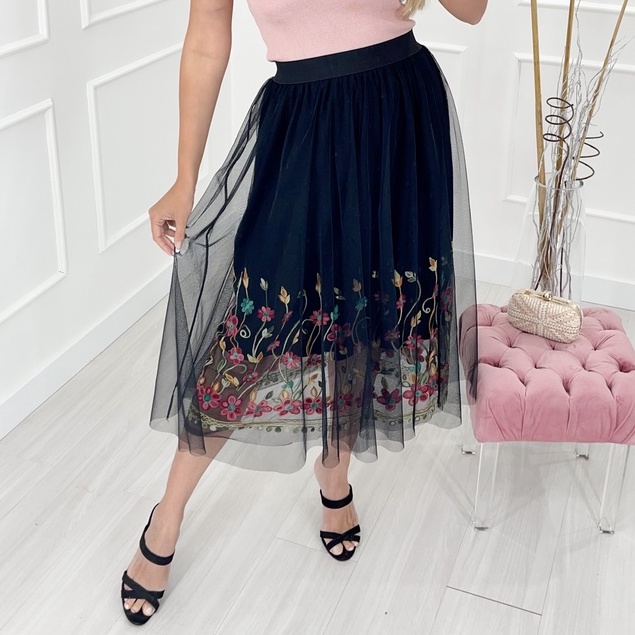 Saia Feminina De Tule Com Bordado De Flores Renda W7577 | Shopee Brasil