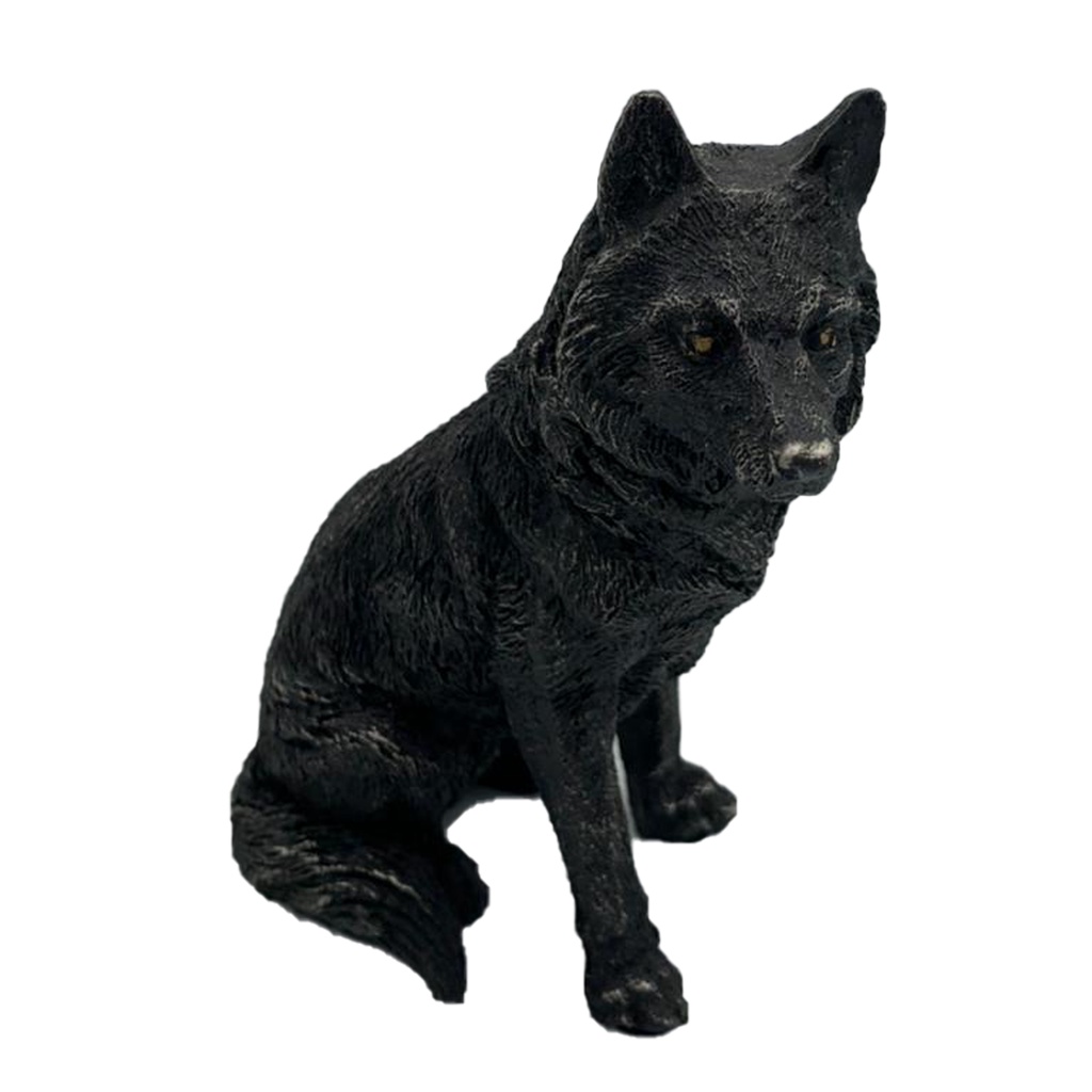 Estatua Estatueta Lobo Em Resina 13cm Preto