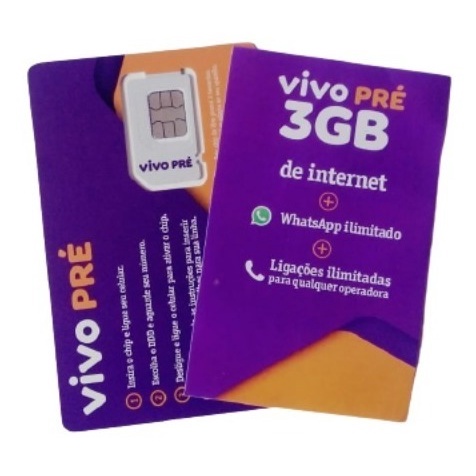 Chip para Celular Vivo Pré Pago 3 GB de Internet sem Recarga Triplo Corte