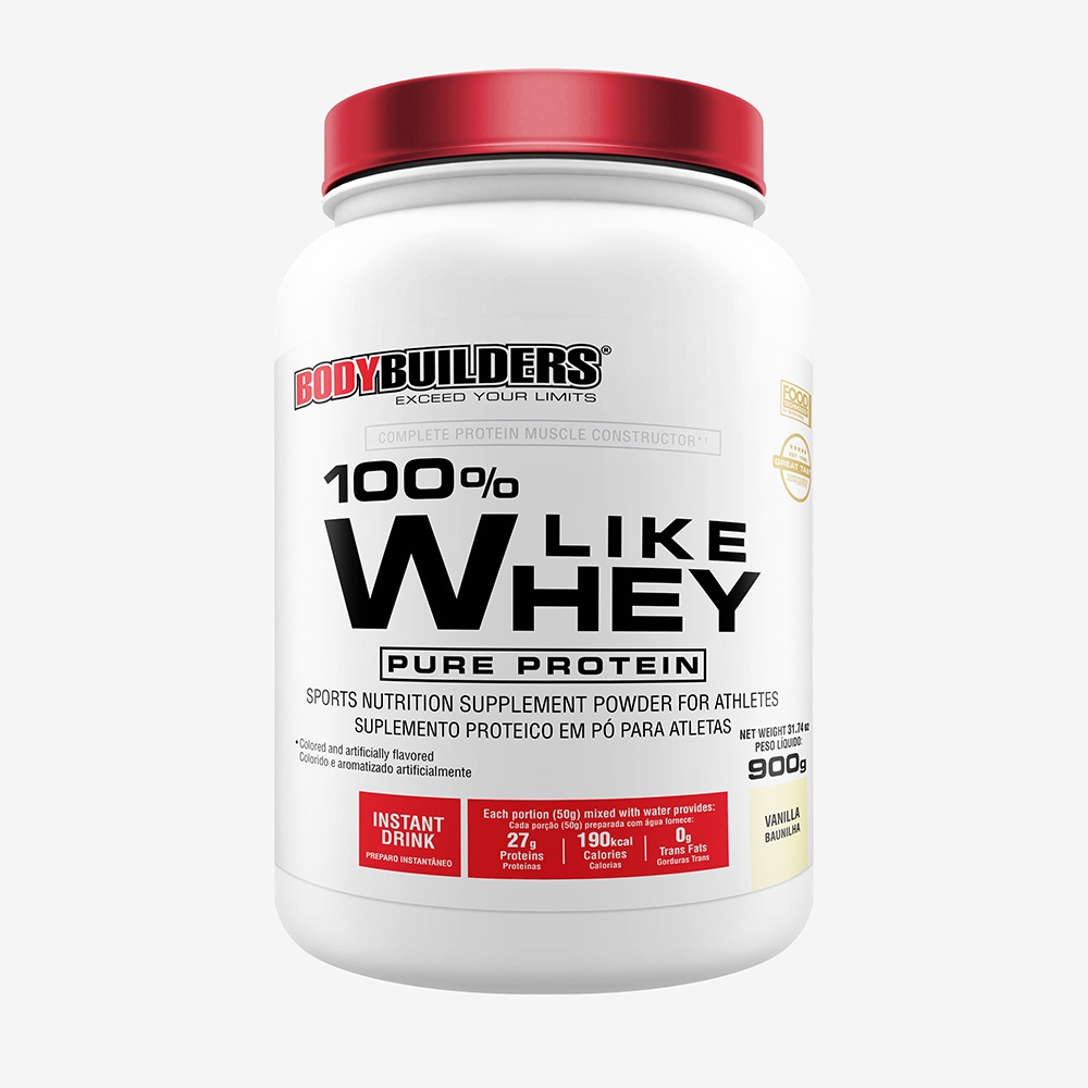 Suplemento em pó para ganho de massa muscular – 100% Like Whey Pure Protein Pote 900g – Bodybuilders