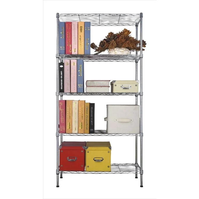 Estante Aço 5 Prateleiras Cromada Aramada 180 Cm C Rodinha