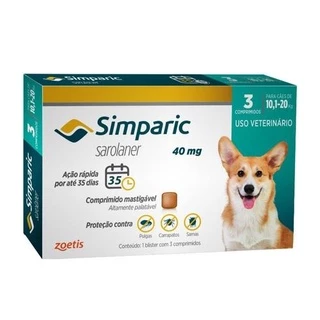 Antipulgas e Carrapatos Simparic Cães de 10,1 a 20kg com 3 Comprimidos