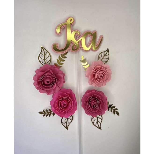 Topo para Bolo com Flores de Papel.