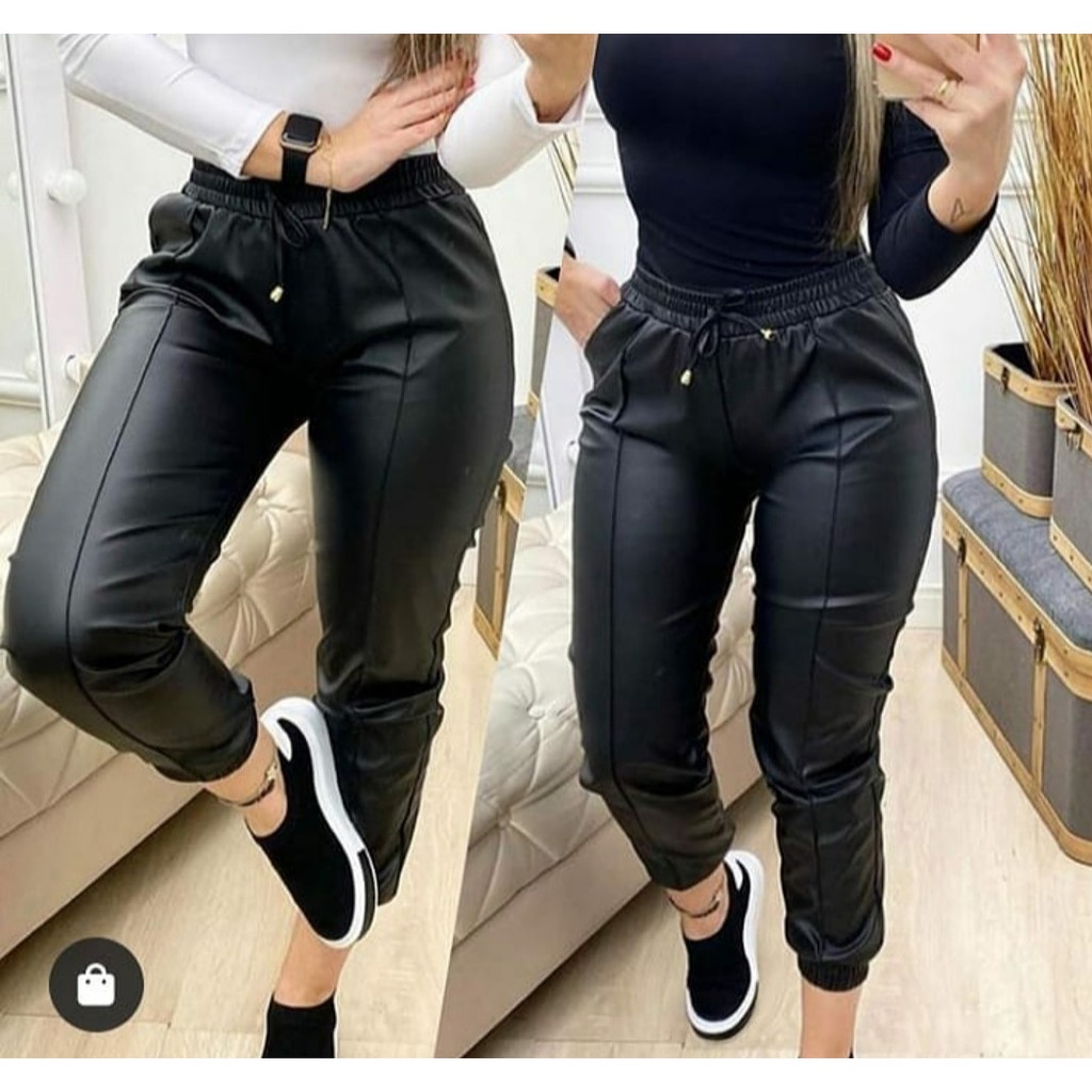 Calça jogger hot sale couro eco