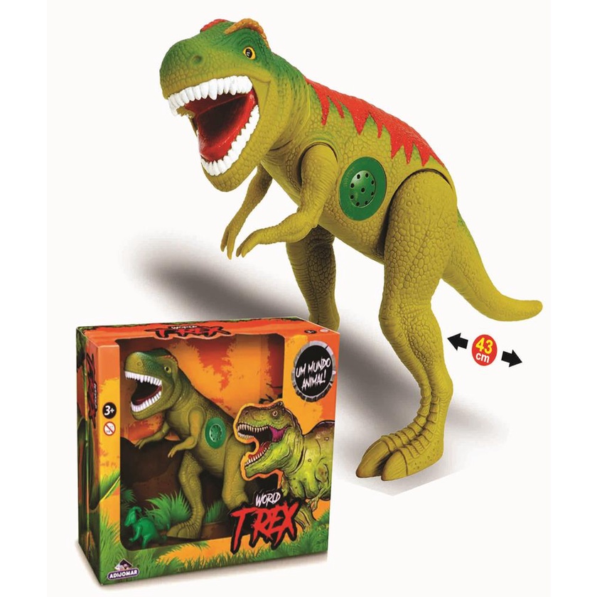 Boneco Dinossauro Tirano Rex World Grande Brinquedo com Som Menino Criança Pequena