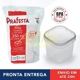 Kit 10 unid. Pote Quadrado com Lacre 250ml - Bolo de Pote / Sobremesa Prafesta.