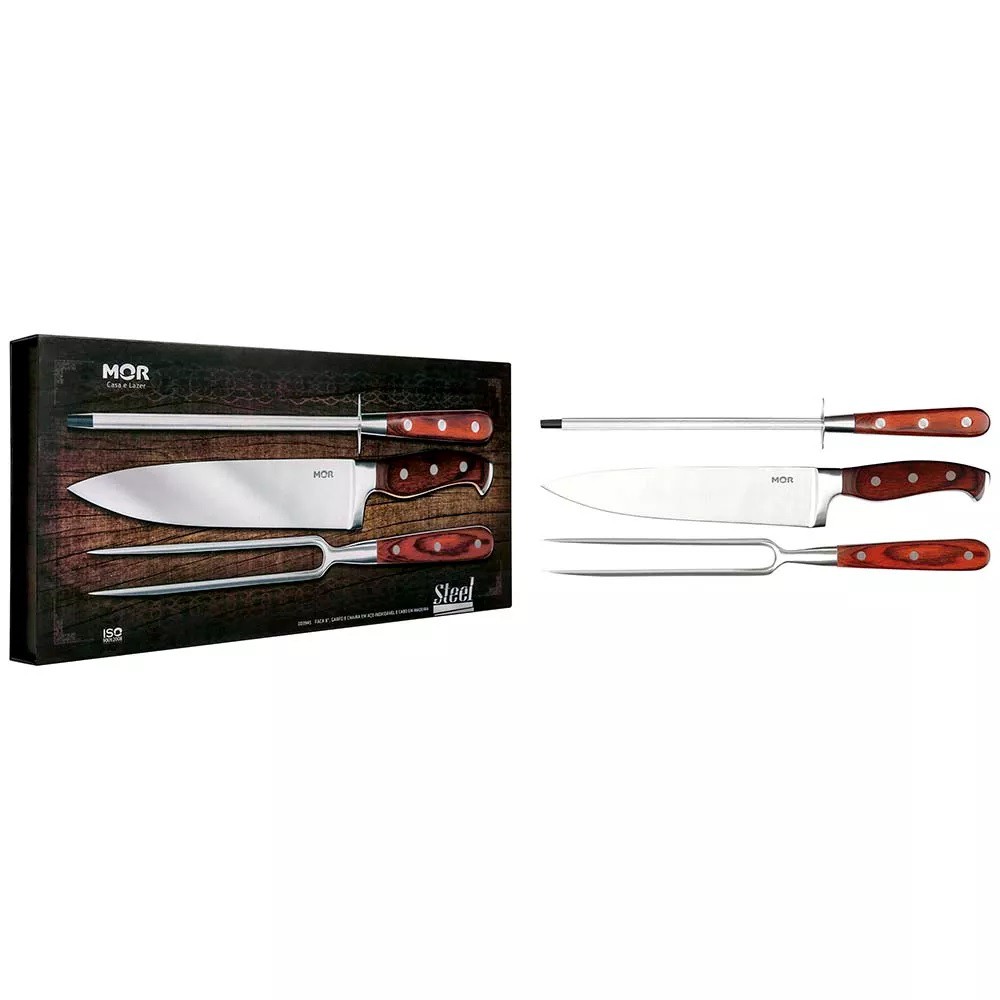 Conjunto De Faca 8 E Garfo Inox Para Churrasco Mor