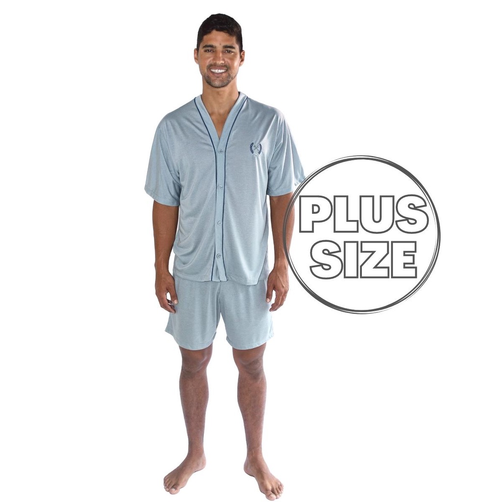 Pijama Masculino Com Botão Adulto Blusa Manga Curta E Shorts