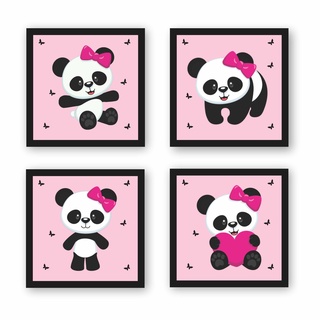 Quadro Infantil Bebê Kit Urso Panda Desenho Com 3 - 20x20 - Branco em  Promoção na Americanas