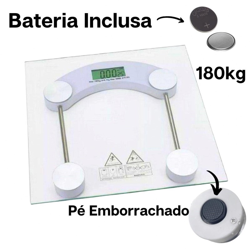 Balança Digital Corporal de Banheiro Quadrada 180kg Vidro Temperado