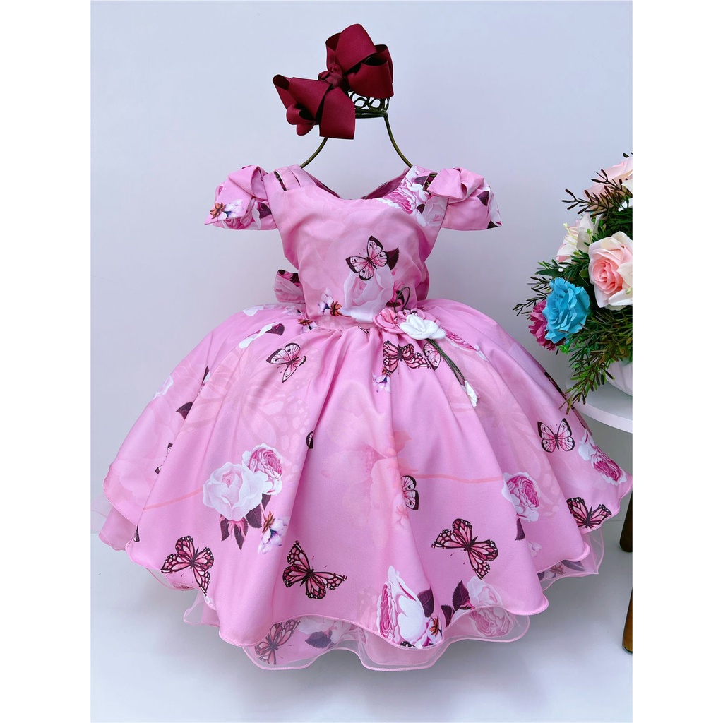 Vestido Infantil Festa Princesa Rosa Pink Vestido para Crianças Meninas  Vestido Elegante Luxo Princesas