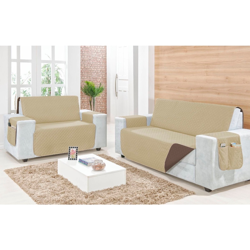 Kit Capa Protetora De Sofa 2 e 3 Lugares Impermeavel Dupla-face Com ...