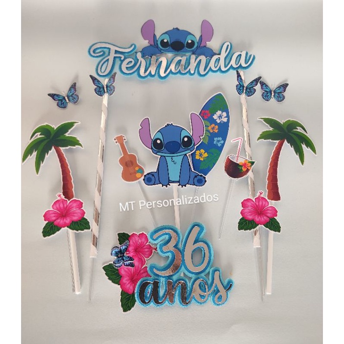 Kit Topper Topo de Bolo Infantil Stitch Personalizado