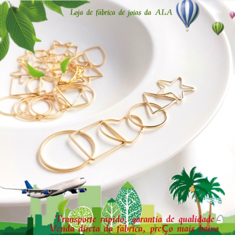 💖Joias DIY acessórios💖14K Círculo de estrela de cinco pontas de amor dourado raso círculo quadrado triângulo geométrico anel círculo pendurado DIY Acessórios de pingente de ouvido【Círculo / Anel】