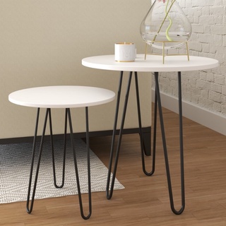 Mesa Mesinha Lateral Apoio Canto Hairpin Pe De Ferro Mdf