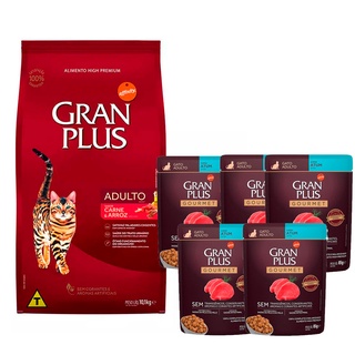 Ração Gran Plus Gatos Adultos Carne E Arroz - 10,1Kg + Sachês