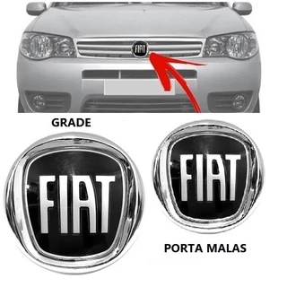 Kit emblemas Grade e Porta Malas Fiat Preto Black Piano PALIO 2004 até 2016 / Uno 2004 até 2013 Fire Mille Celebration Way Economy Logotipo Simbolo