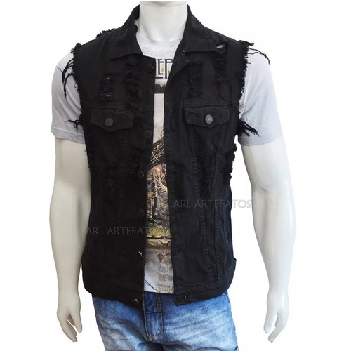 Colete jeans masculino store rock