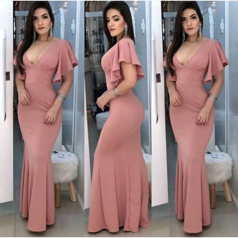 Vestido madrinha best sale rosa longo