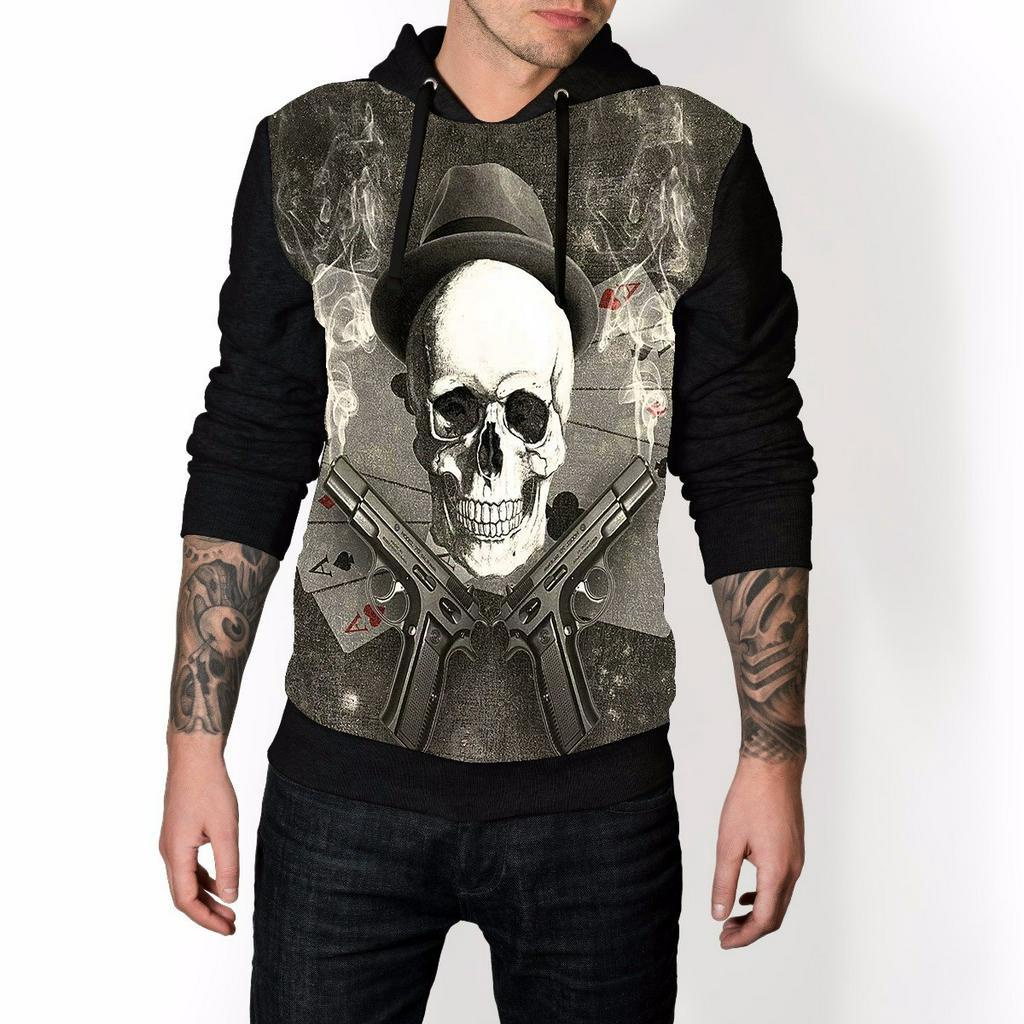Moletom Masculino Canguru Caveira Estampado Full1 Blusa de Frio