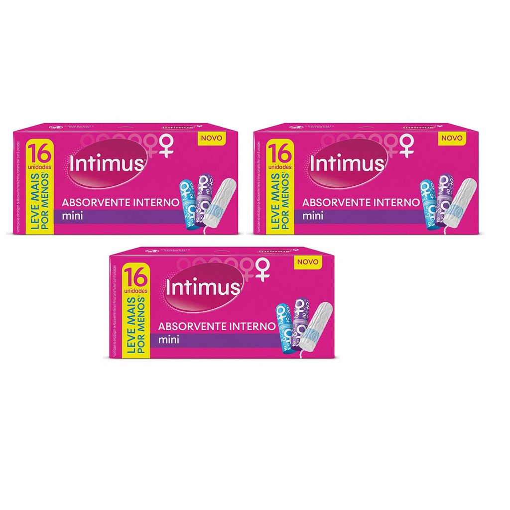 Kit Com 3 Absorvente Interno Intimus Mini Com 16 Unidades