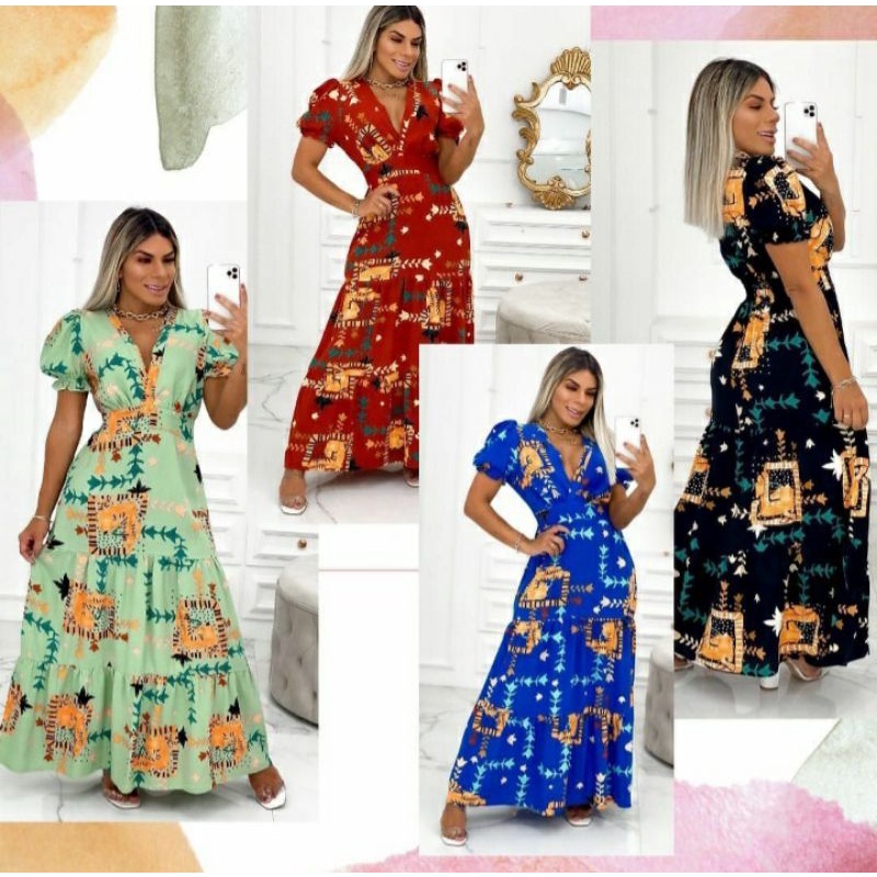 Modelos de vestido store longo com manga