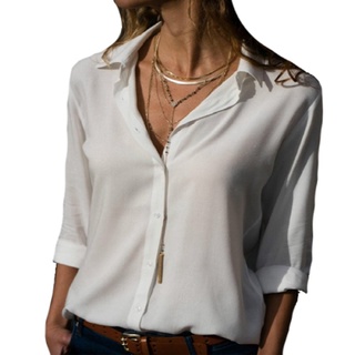 Camisa Feminina Blusa Social Camisete Manga Longa Lisa Cores Casual Viscolinho Premium Decote Em V De Botão